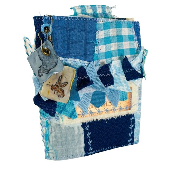 Handmade Junk Journal Mini Patchwork Fabric with Writing Board Ephemera Loaded u